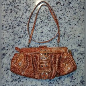 FAUX BROWN CROCODILE CLUTCH WITH STRAP
